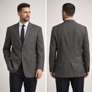 Paul Dione Mens Grey Pinstripe 100% Wool Blazer Sport Coat 44R Made in Canada